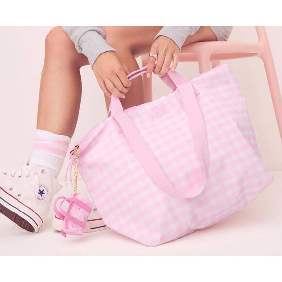 PINK x LoveShackFancy Tote Bag Icon Gingham Pink and White NWT - Picture 2 of 3